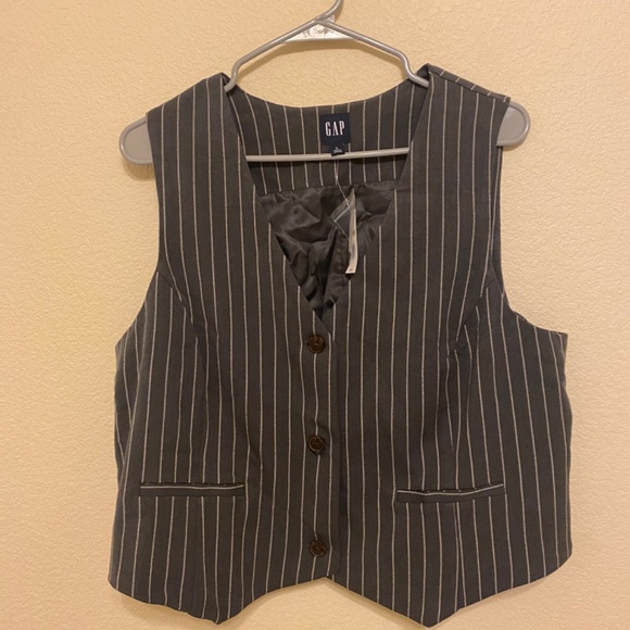 GAP Gray Pinstripe Vest NWT Large - Picture 2 of 9